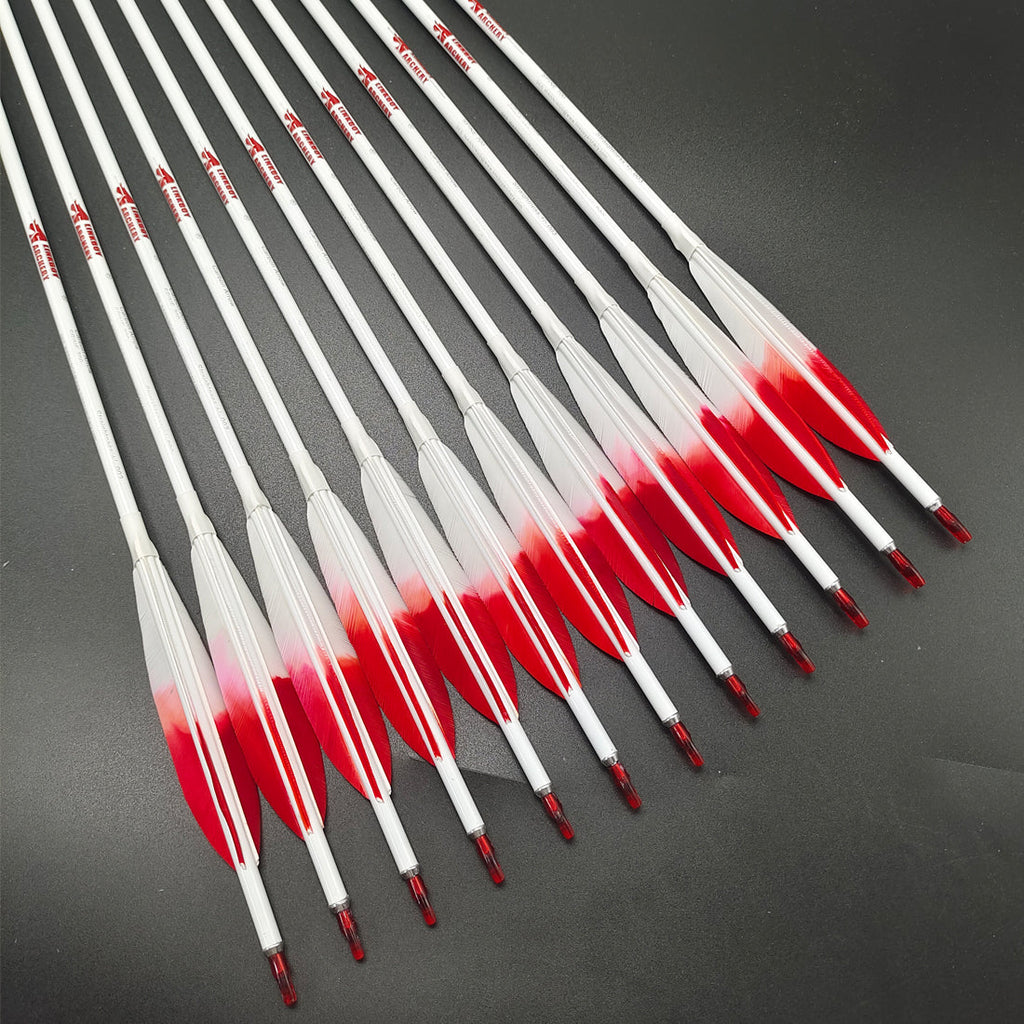 12-Pack Pure Carbon ID6.2mm Spine400-800 30/32inch 5inch Target Feather 100gr Tips Bow