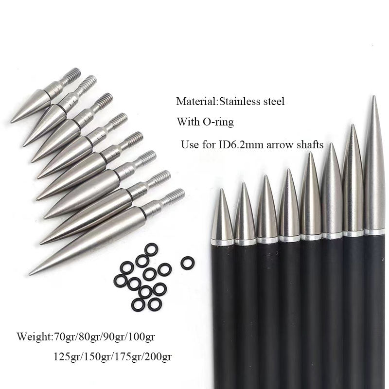 12-Pack 70-200gr OD 7.6mm Arrow Field Points Screw-In Arrowheads Target