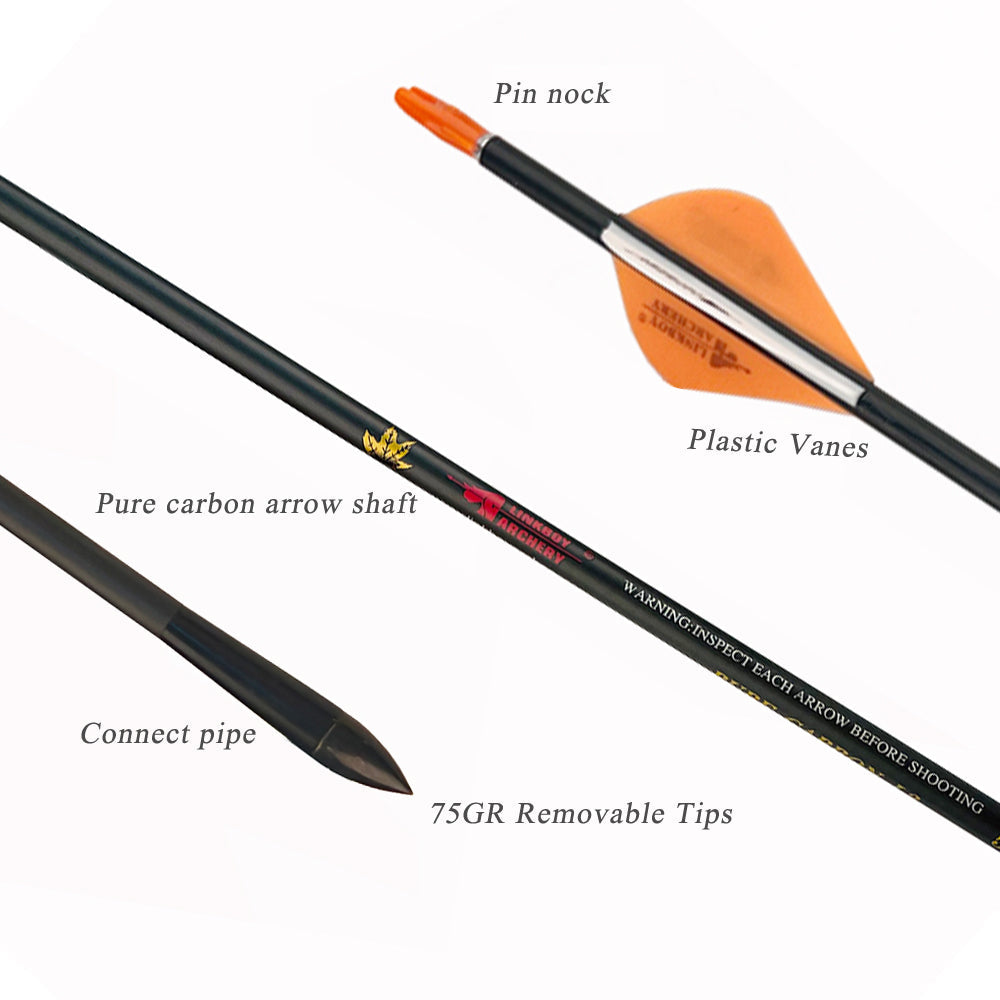 ID4.2mm/0.165'' Pure Carbon Arrows with Aluminum Connect Pipe Removable Arrow Tips for Bow