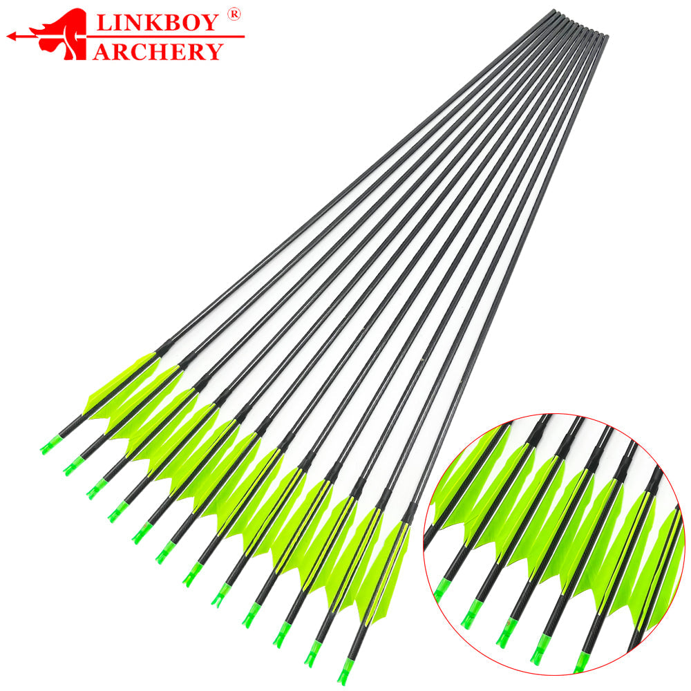 12-Pack 3k Carbon Arrow Spine500 32inch ID6.2mm with 4inch Turkey Feather Y Nock Compound