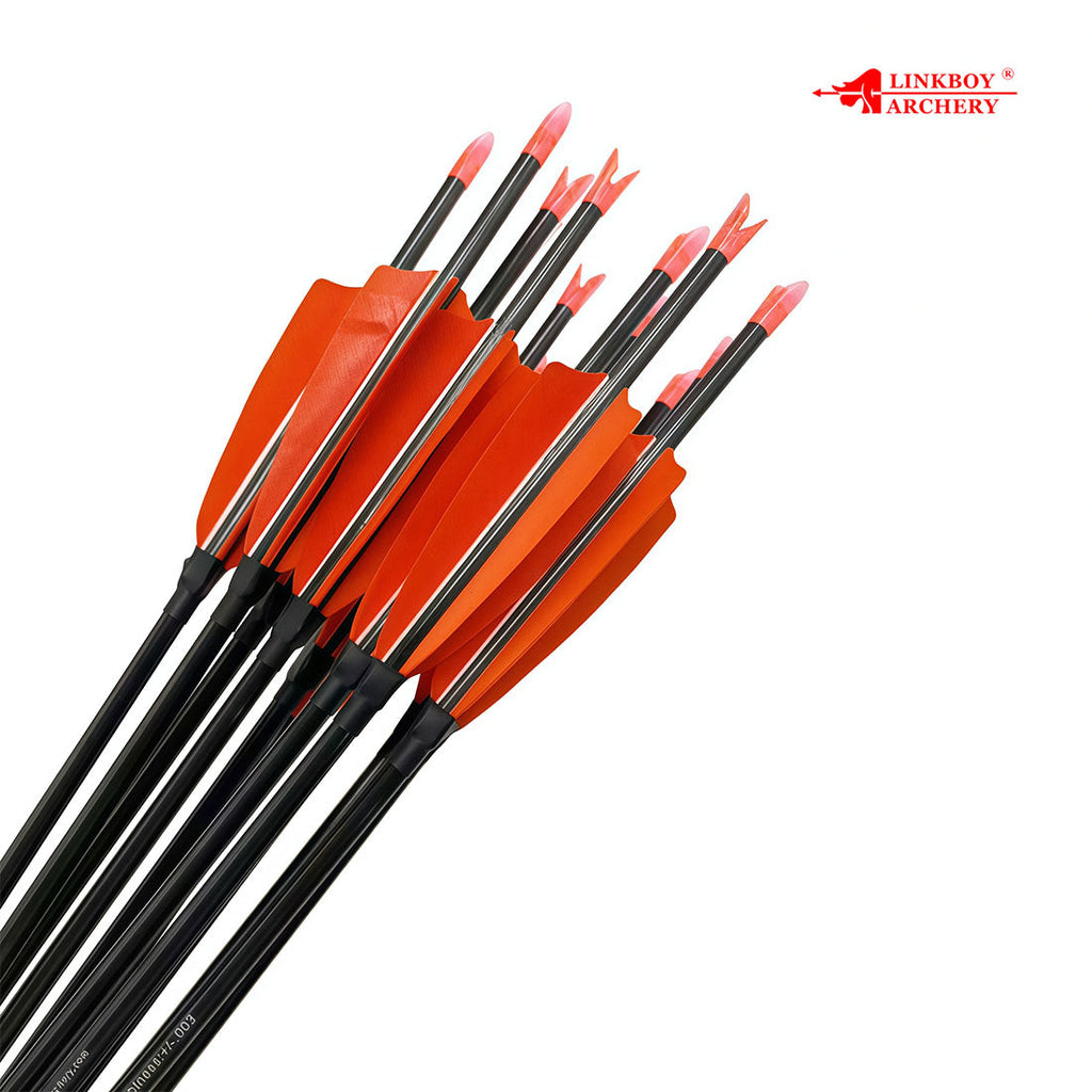 12-Pack Pure Carbon Arrow ID6.2mm 4inch Turkey Feather Fast Nock 100gr Tips Compound Traditional