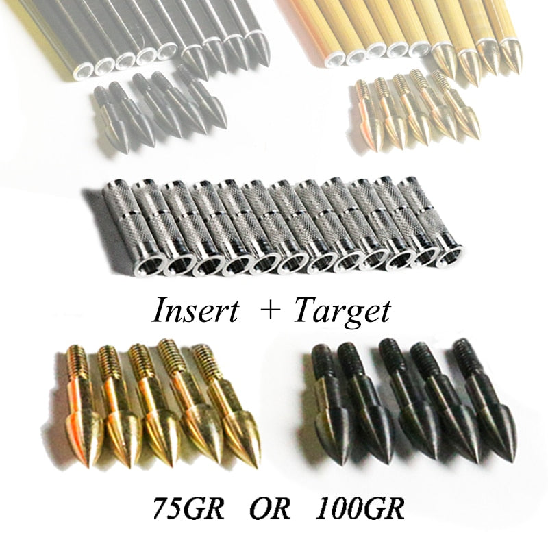 12-Pack Arrow Target Point + 12-Pack Insert for ID6.2 Arrow Shaft