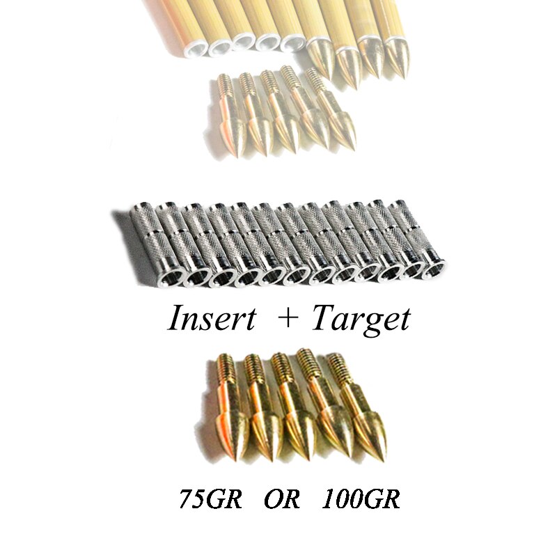 12-Pack Arrow Target Point + 12-Pack Insert for ID6.2 Arrow Shaft