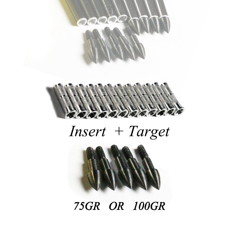 12-Pack Arrow Target Point + 12-Pack Insert for ID6.2 Arrow Shaft