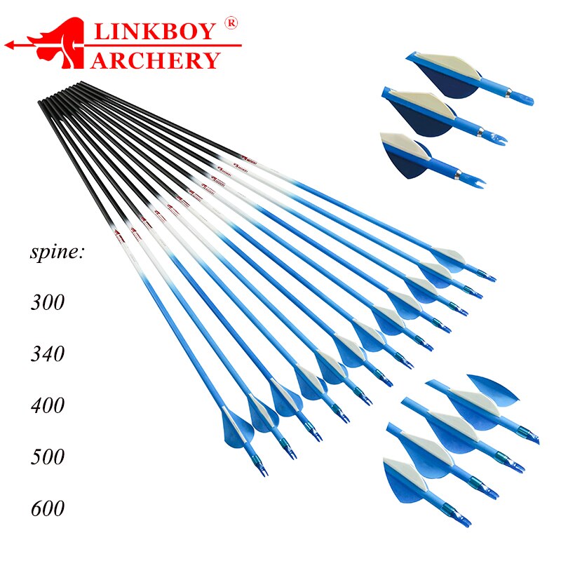 12-Pack Carbon Arrow Shaft 30/32'' Sp300-900 2" Vanes ID6.2mm Compound Bow Arrows