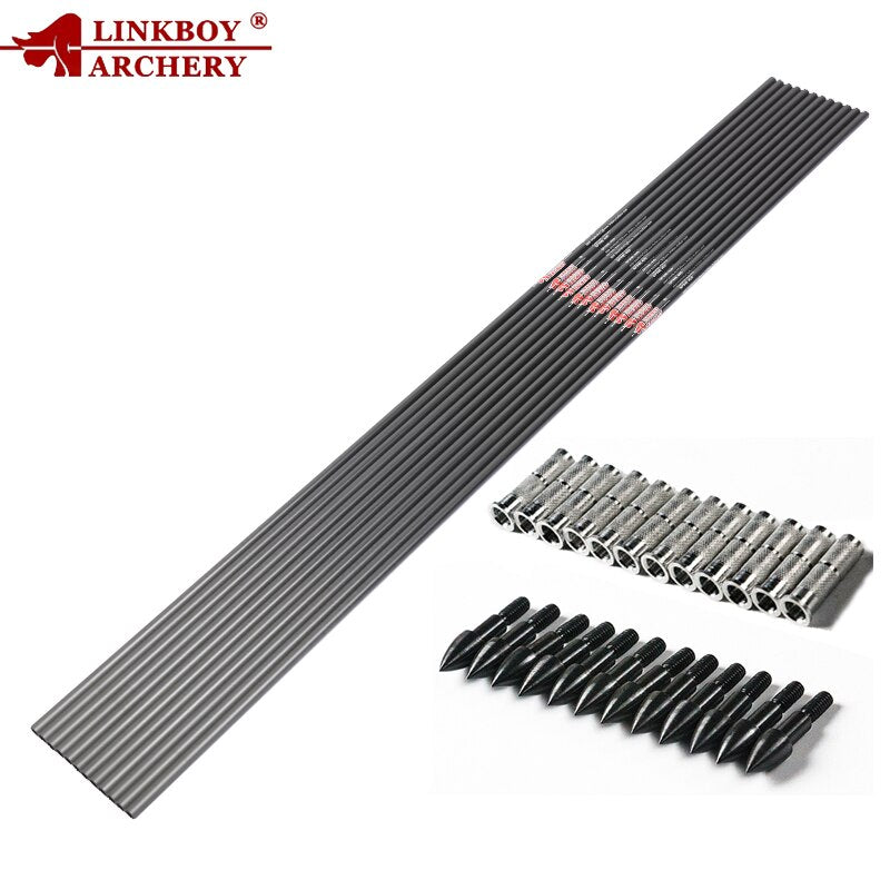 12-Pack Pure Carbon Arrows Shaft Spine200-1000 ID6.2mm 75gr 100gr Arrow Point Tips Compound Bow