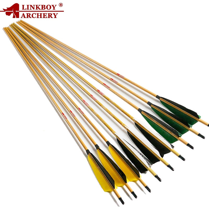12-Pack Bamboo Skin Carbon Arrows ID6.2mm, Spine 300-800, 3×5" Ring Wing Vanes, 75gr Tips