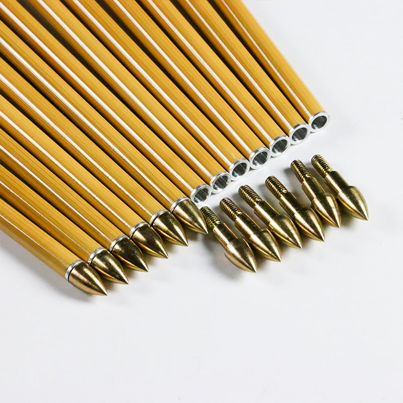 12-Pack Bamboo Skin Carbon Arrows ID6.2mm, Spine 300-800, 3×5" Ring Wing Vanes, 75gr Tips