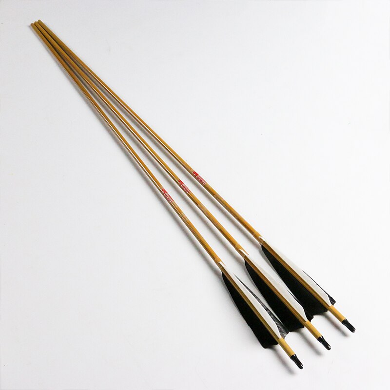 12-Pack Bamboo Skin Carbon Arrows ID6.2mm, Spine 300-800, 3×5" Ring Wing Vanes, 75gr Tips