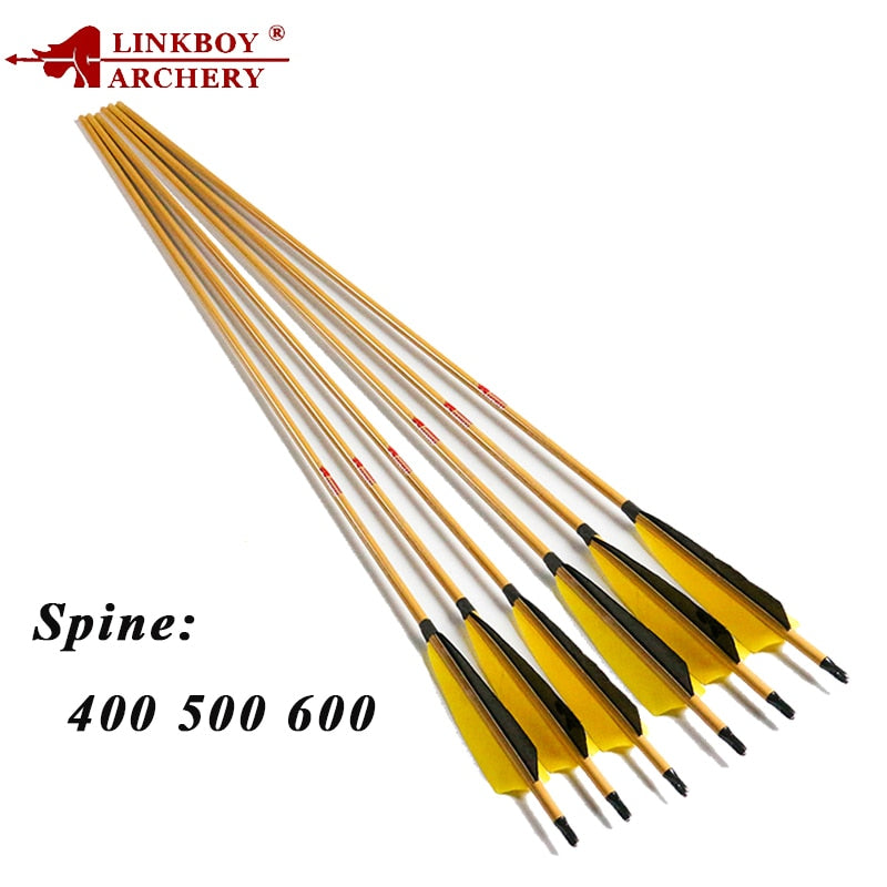 12-Pack Bamboo Skin Carbon Arrows ID6.2mm, Spine 300-800, 3×5" Ring Wing Vanes, 75gr Tips
