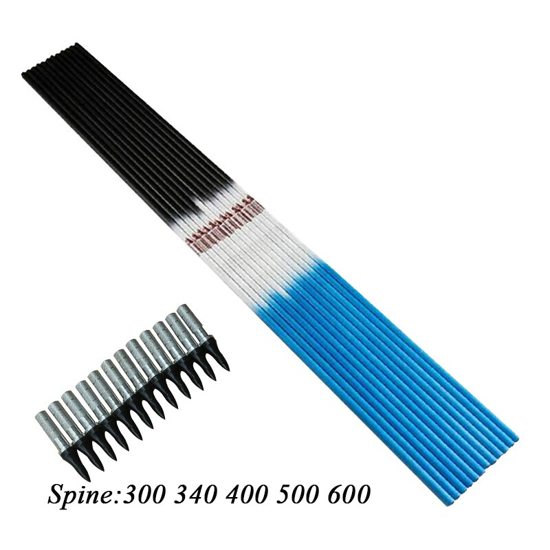 12-Pack Spine300-900 ID6.2mm Pure Carbon Arrow Shaft Blue 75GR Tips Insert Compound Bow