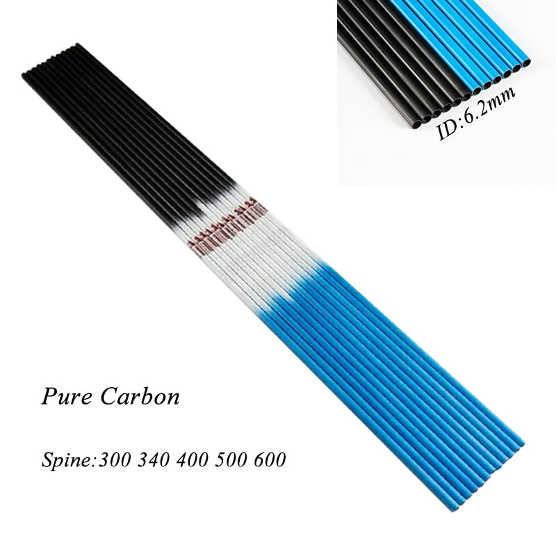 12-Pack Spine300-900 ID6.2mm Pure Carbon Arrow Shaft Blue 75GR Tips Insert Compound Bow