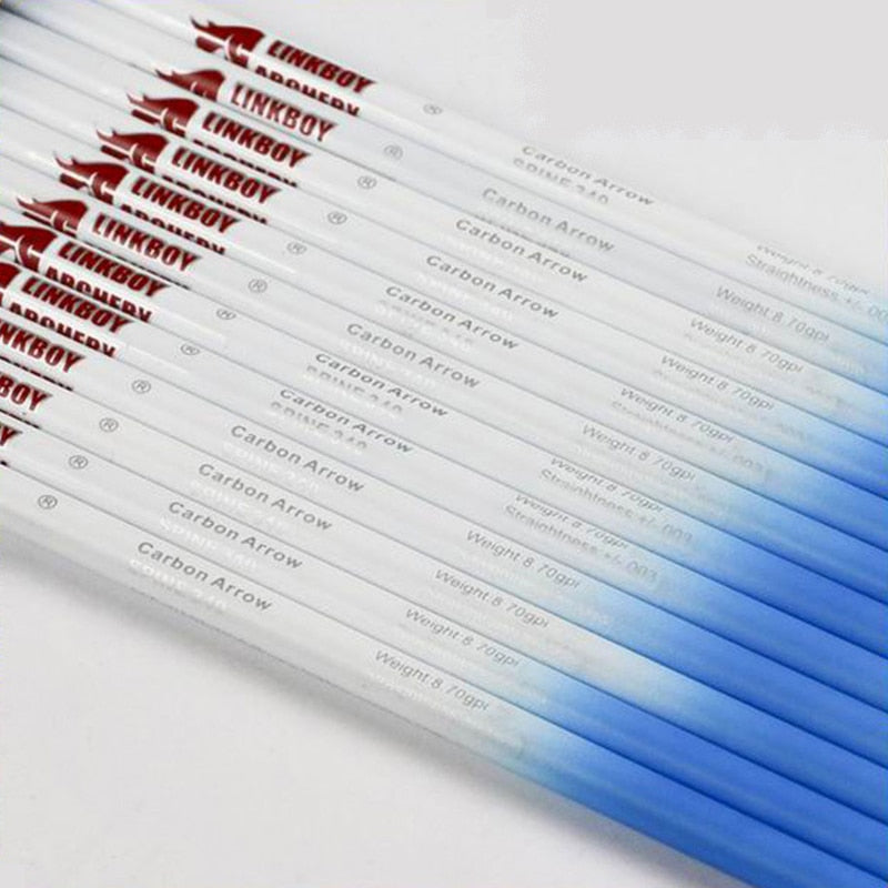 12-Pack Spine300-900 ID6.2mm Pure Carbon Arrow Shaft Blue 75GR Tips Insert Compound Bow