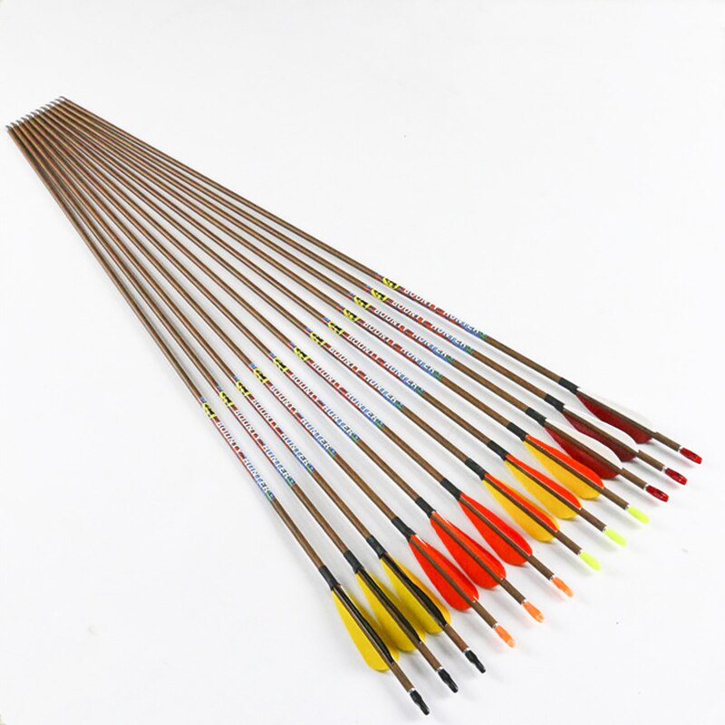 12-Pack Pure Carbon Arrows Wood Skin ID4.2mm Spine 500 3" Turkey Fletching Pin Nocks