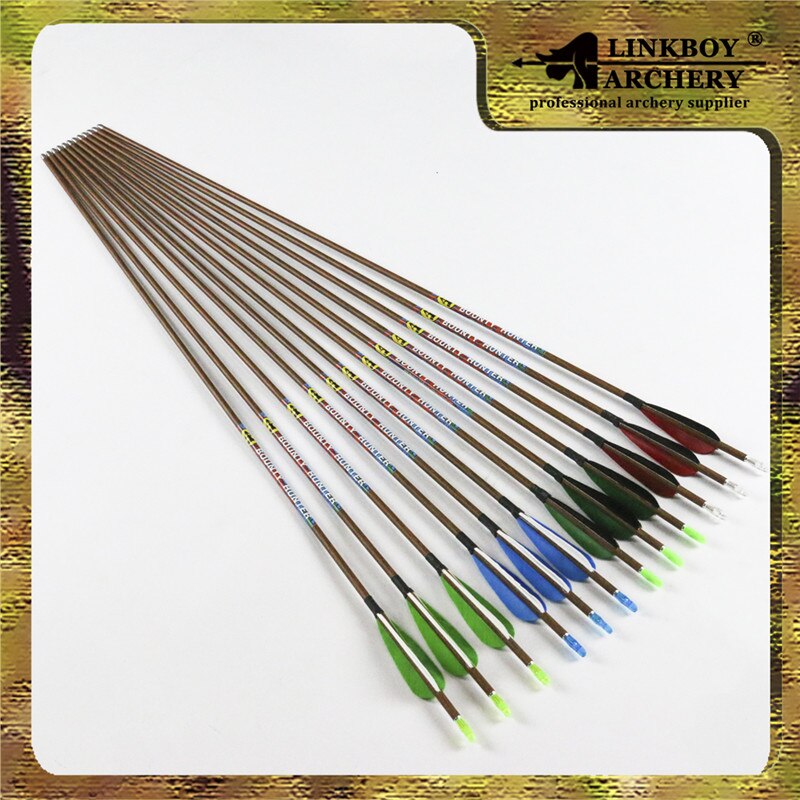12-Pack Pure Carbon Arrows Wood Skin ID4.2mm Spine 500 3" Turkey Fletching Pin Nocks