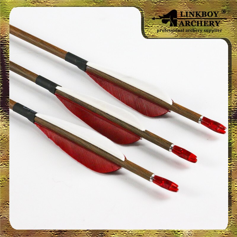 12-Pack Pure Carbon Arrows Wood Skin ID4.2mm Spine 500 3" Turkey Fletching Pin Nocks