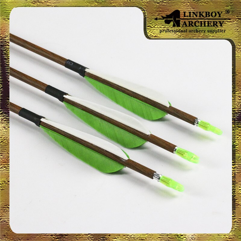 12-Pack Pure Carbon Arrows Wood Skin ID4.2mm Spine 500 3" Turkey Fletching Pin Nocks