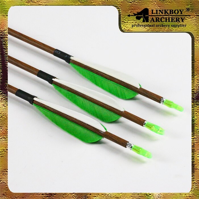 12-Pack Pure Carbon Arrows Wood Skin ID4.2mm Spine 500 3" Turkey Fletching Pin Nocks
