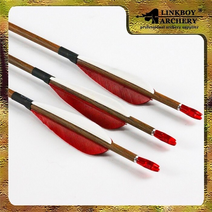12-Pack Pure Carbon Arrows Wood Skin ID4.2mm Spine 500 3" Turkey Fletching Pin Nocks