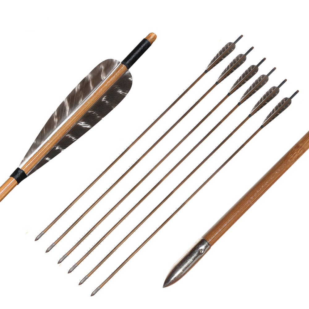 6-Pack Handmade Bamboo Arrows 35inch Traditional Arrows 5inch Turkey Feather Arrows