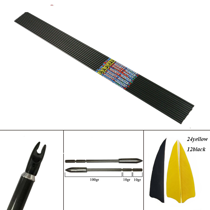 12-Pack Carbon Arrows ID3.2mm Shaft 32" 120 Gr Tips Pin Nocks 3inch Turkey Vanes