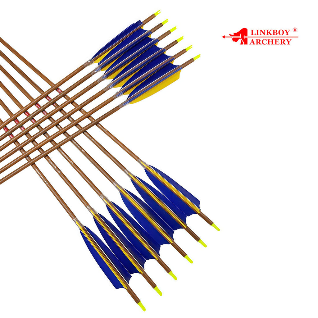 Carbon Arrows 32''Spine 300-900 5inch Turkey Feather Bow 12-Pack Wood Skin Arrow