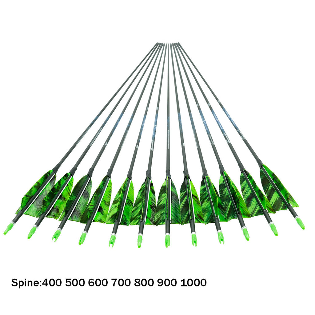 12-Pack Pure Carbon Arrows ID4.2MM SP400-1000 4inch Turkey Feather Bow and Arrows