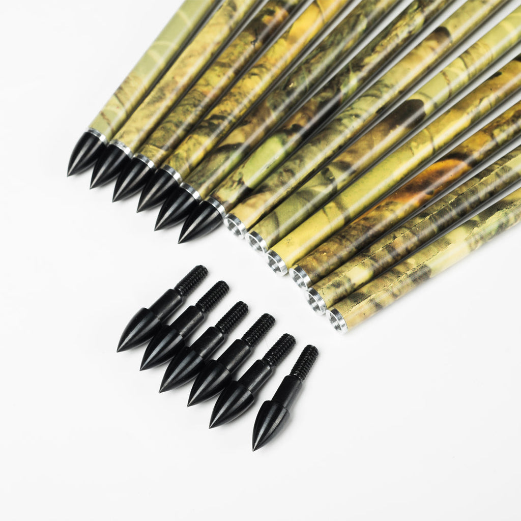 12-Pack Carbon Camo Green Arrow ID6.2mm Sp300-600 5inch Turkey Feather 75gr Tips Compound Traditional