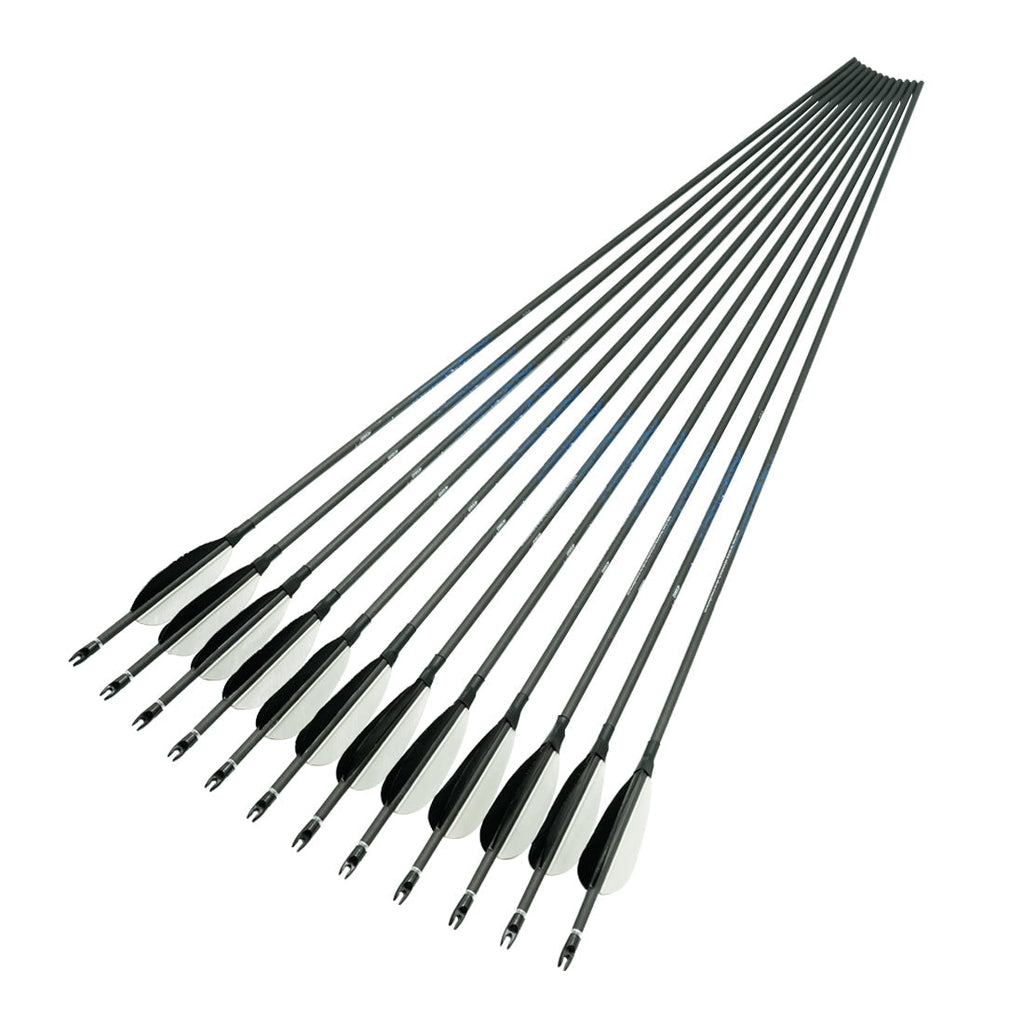 12-Pack Pure Carbon Arrows ID4.2MM SP500 30inch 3inch Turkey Feather 80gr Tips Recurve Bow