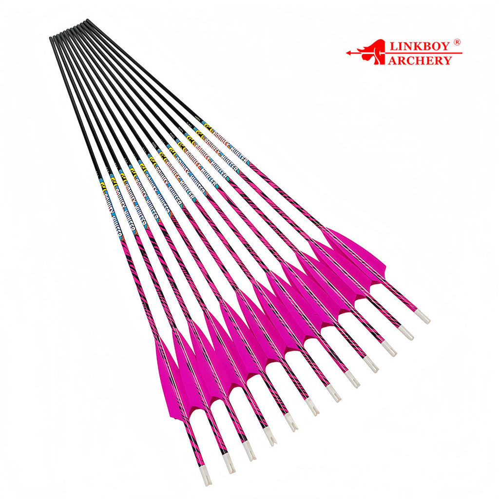 12-Pack Carbon Pink Arrows Spine 300 340 500 75gr Point Tips 4-Pack 4inch Feather