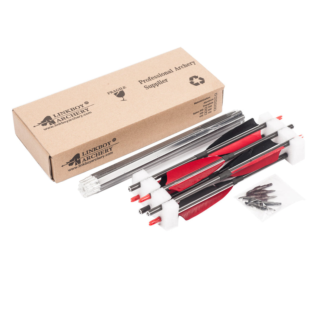 6-Pack Take-Down Carbon Arrows Spine500 5inch Turkey Feather, Aluminum Insert Compound Bow