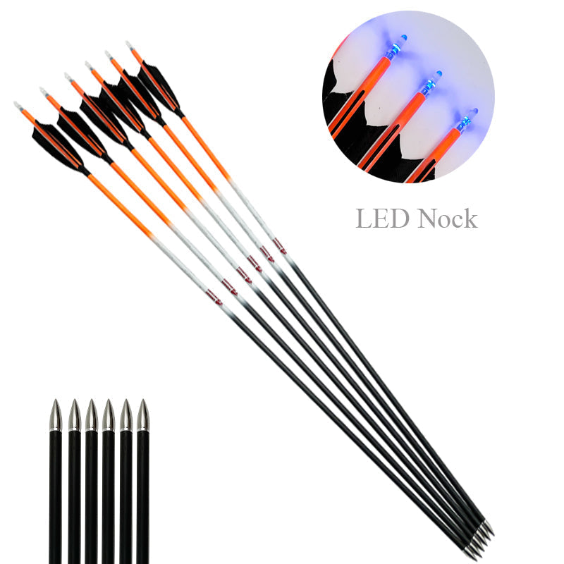 Pure Carbon Arrows with Lighted Nock 4inch Turkey Feather 6.2mm Compound Bow Arrows