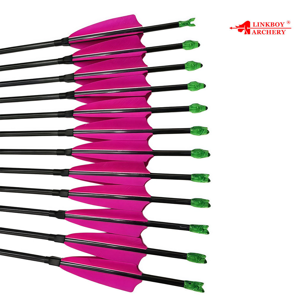 12-Pack Pure Carbon Arrow ID6.2mm 4inch Turkey Feather Fast Nock 100gr Tips Compound Traditional