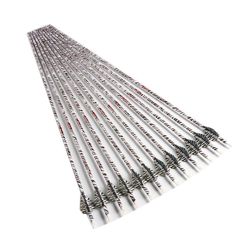 New Spine 340 400 600 Zebra Pattern Carbon Arrow Shaft ID6.2mm 2" Plastic Vanes