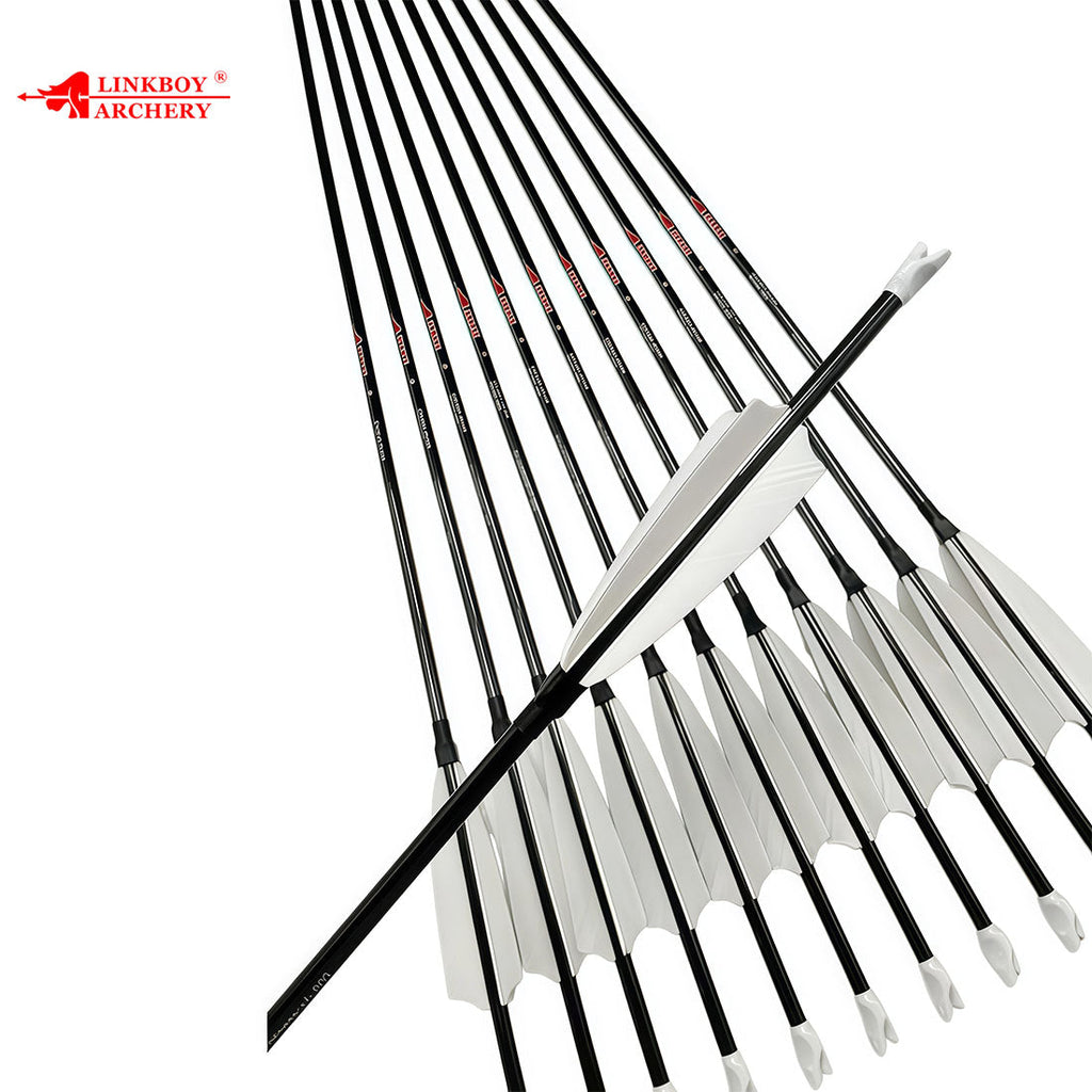 12-Pack Pure Carbon Arrow ID6.2mm 4inch Turkey Feather Fast Nock 100gr Tips Compound Traditional