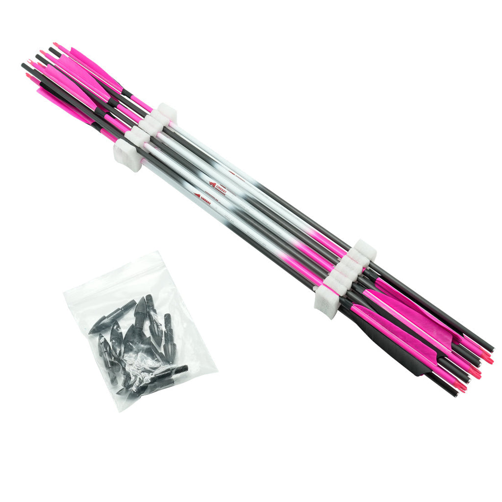 12-Pack Pink Color Pure Carbon Arrows Spine300-800 4inch Turkey Feather 75gr Tips Compound Bow