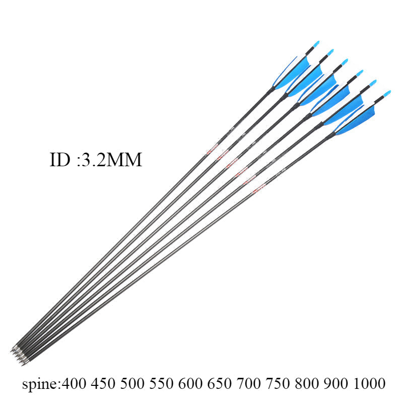 12-Pack Pure Carbon Arrows ID3.2mm Spine400-1000, 1.75" Plastic Vanes or 3" Turkey Feather 120gr