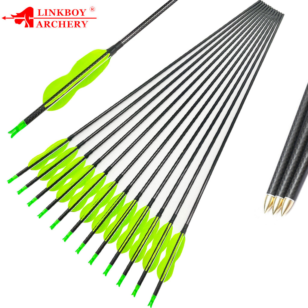 12-Pack 3k Carbon Arrow Spine500 32inch ID6.2mm with 4inch Turkey Feather Y Nock Compound