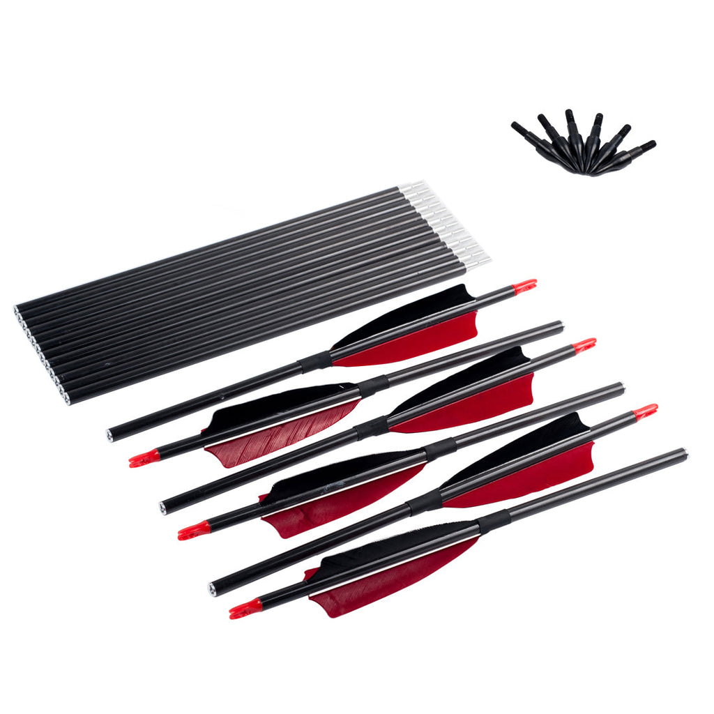 6-Pack Take-Down Carbon Arrows Spine500 5inch Turkey Feather, Aluminum Insert Compound Bow