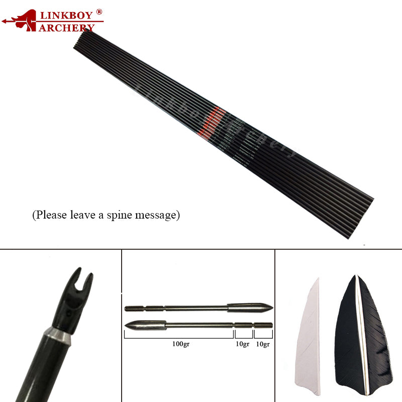 12-Pack Carbon Arrows Shaft 32" 120 Grain Tips 1.75/3 Inch Vanes PIN Nocks DIY