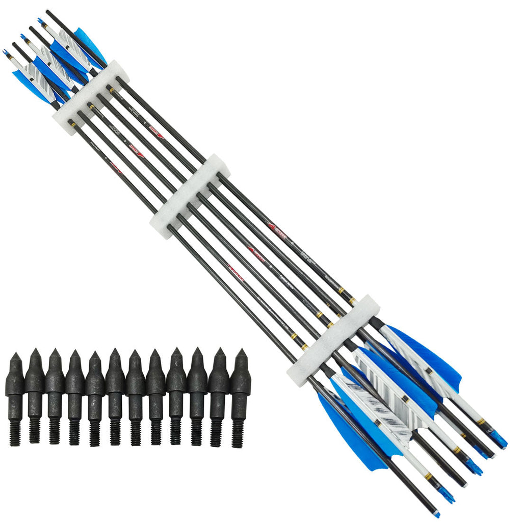 12-Pack Carbon Arrows ID6.2MM Spine 250-1000 4inch Turkey Feather 75gr Tips Compound Bow