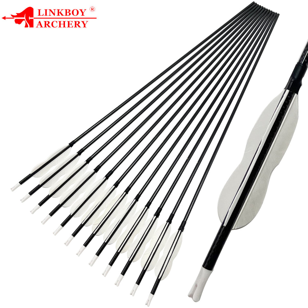12-Pack 3k Carbon Arrow Spine500 32inch ID6.2mm with 4inch Turkey Feather Y Nock Compound