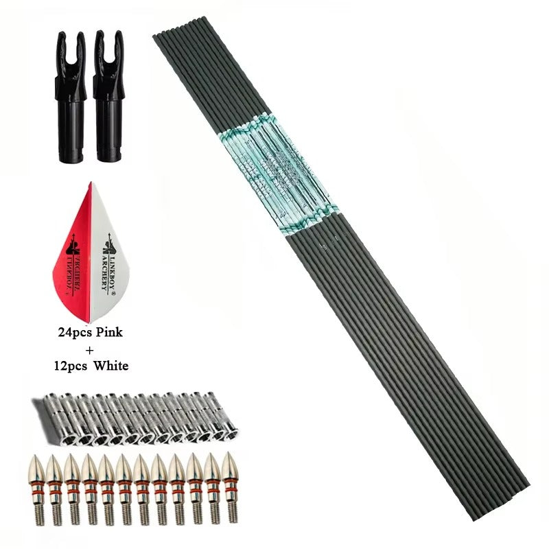 12-Pack Carbon Arrows Shaft Spine 300-800 2inch Plastic Vanes Recurve Bow Traditional Bow