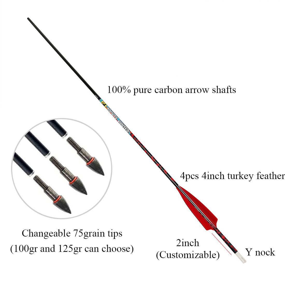 12-Pack Carbon Pink Arrows Spine 300 340 500 75gr Point Tips 4-Pack 4inch Feather