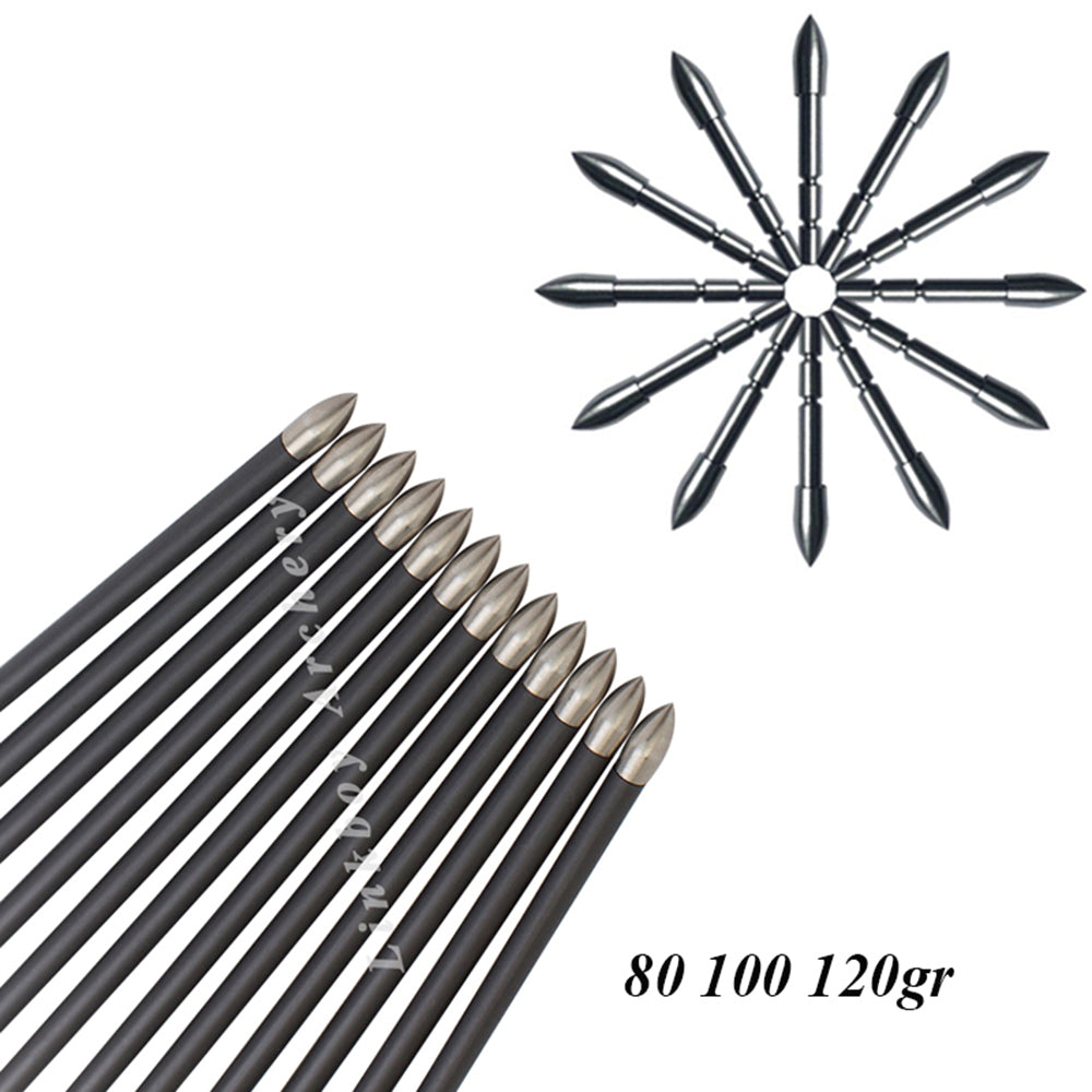 12-Pack Field Tips Target Point 80/100/120gr ID4.2MM OD5.4-6.2MM Stainless Steel Recurve Bow Arrow Shaft