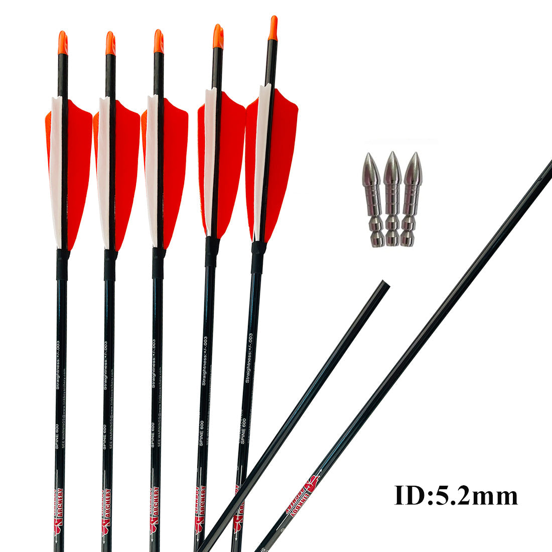 Bow Arrows Carbon Arrow Shaft ID5.2mm Feather Vanes for Compound Recurve Bow Arrows