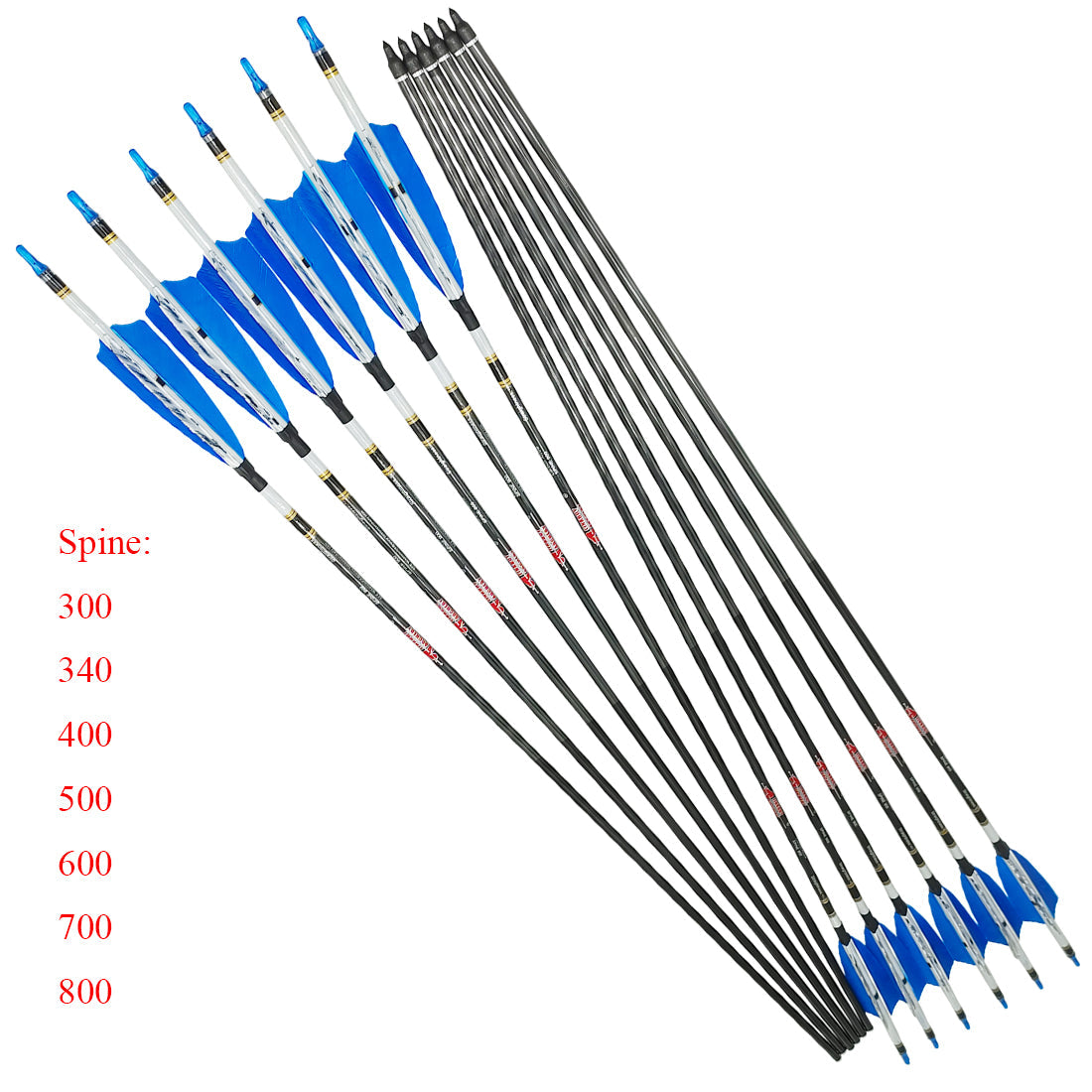 12-Pack Carbon Arrows ID6.2MM Spine 250-1000 4inch Turkey Feather 75gr Tips Compound Bow