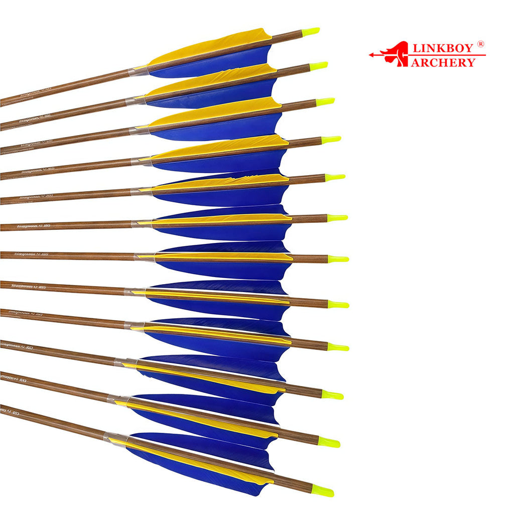 Carbon Arrows 32''Spine 300-900 5inch Turkey Feather Bow 12-Pack Wood Skin Arrow