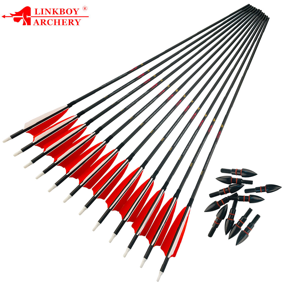 Pure Carbon Fiber 30/32 Inches Turkey Feather Spine300-1000 Black Color Arrows for Target