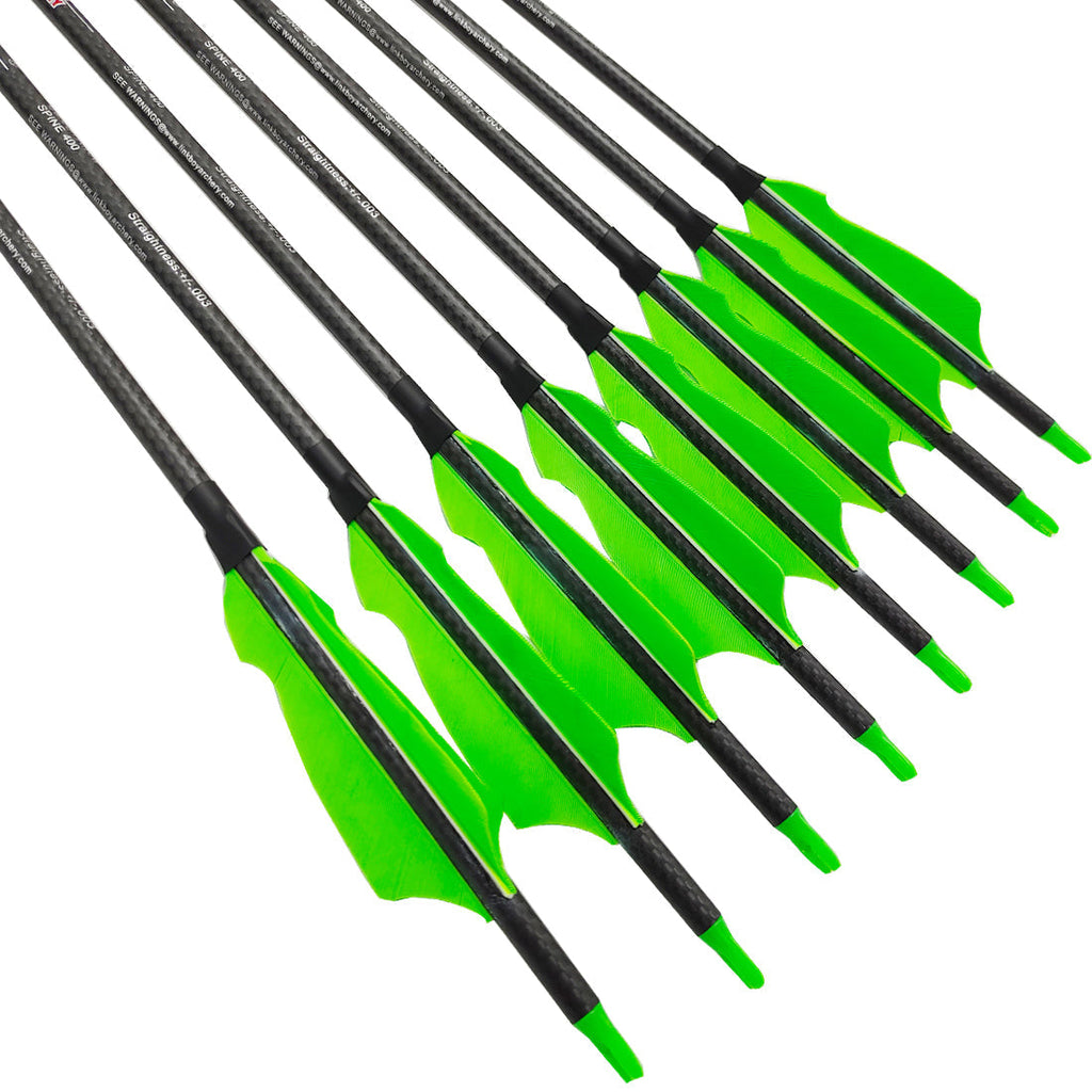 12-Pack 3k Carbon Arrow Spine250-800 32inch ID6.2mm with 4inch Sting Shape Feather Compound Recurve